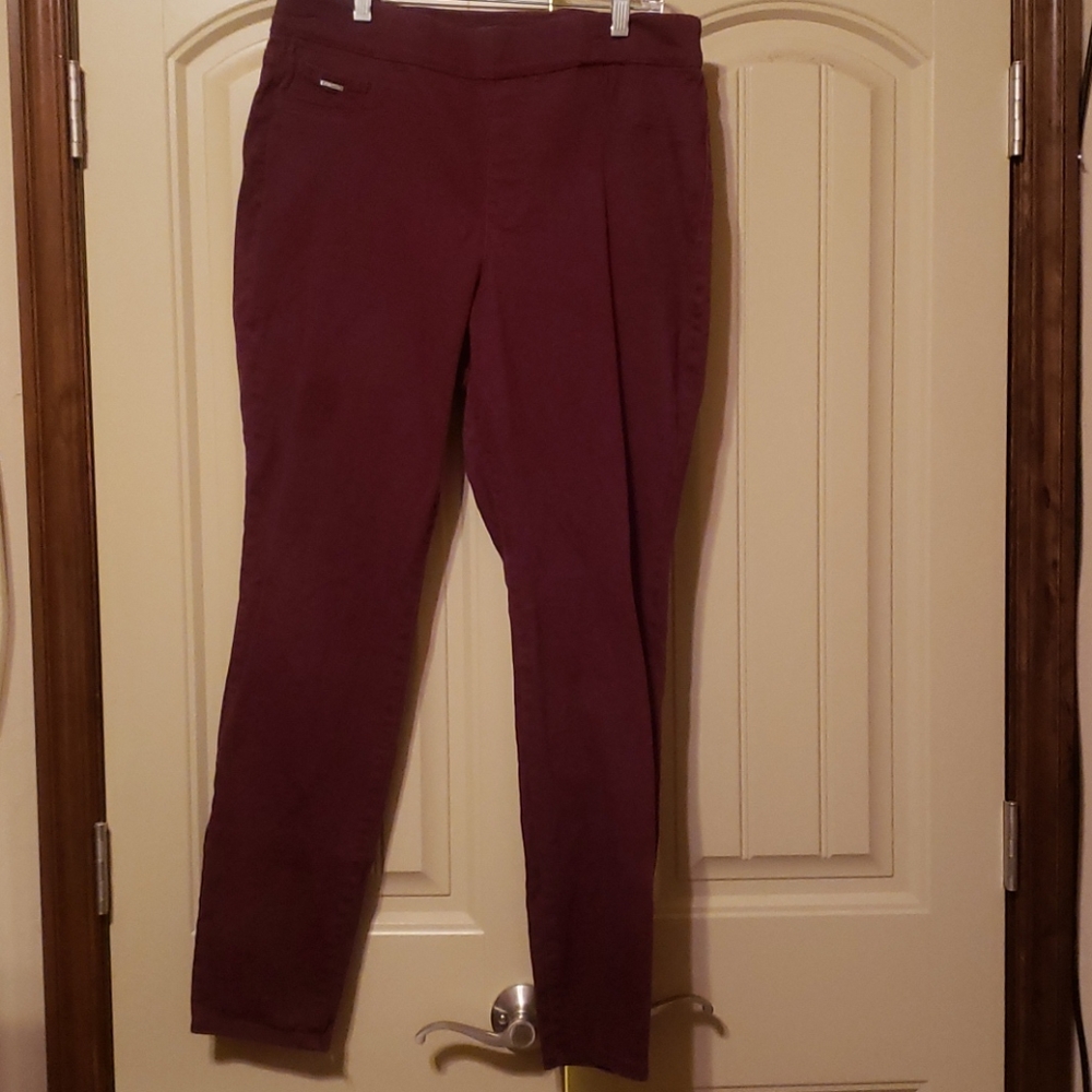 Burgandy pull on skinny pants